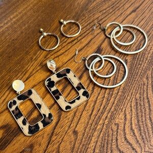 Leopard Print and Gold Hoop Earring Set of 3